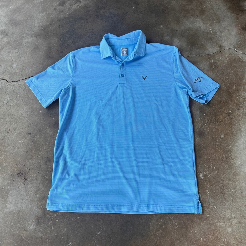 Callaway Golf Polo Mens Large Blue Excellent Opti-Dri Striped Short Sleeve Shirt